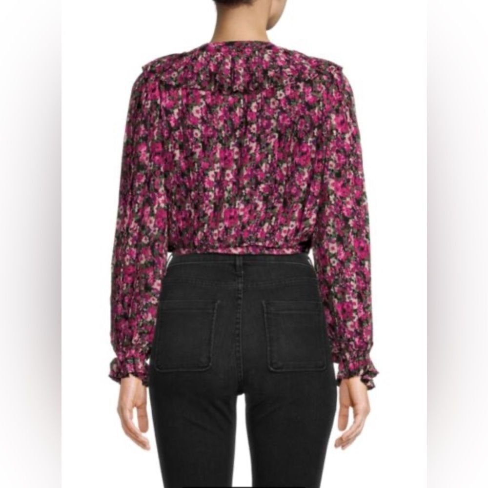 ENDLESS ROSE Floral Ruffle Trim Crop Top In Fuchsia Multi Size S - Picture 11 of 11